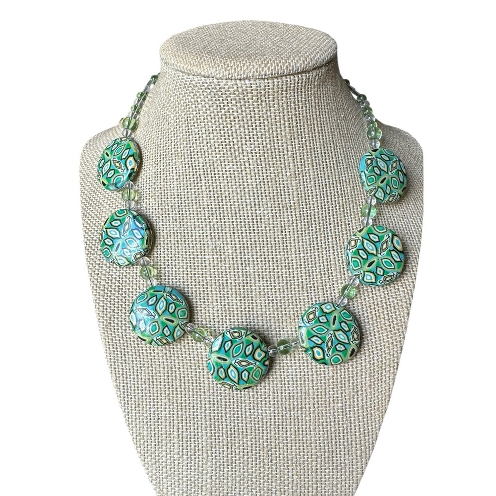 Retro Green and Turquoise Round Beaded Necklace